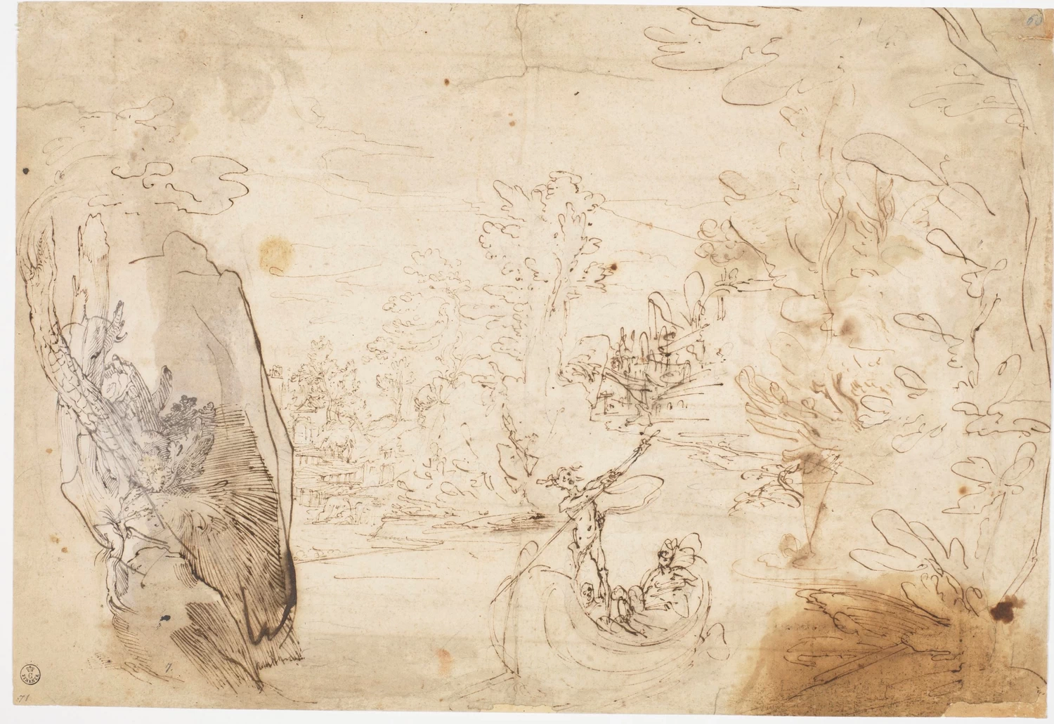 Paese con fiume e una barca con figure - Gallerie degli Uffizi, Firenze